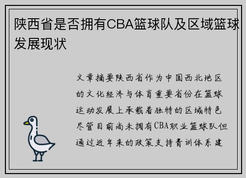 陕西省是否拥有CBA篮球队及区域篮球发展现状